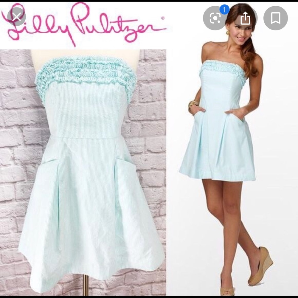 Lilly Pulitzer Shorely Blue Seersucker Dress Sz 0